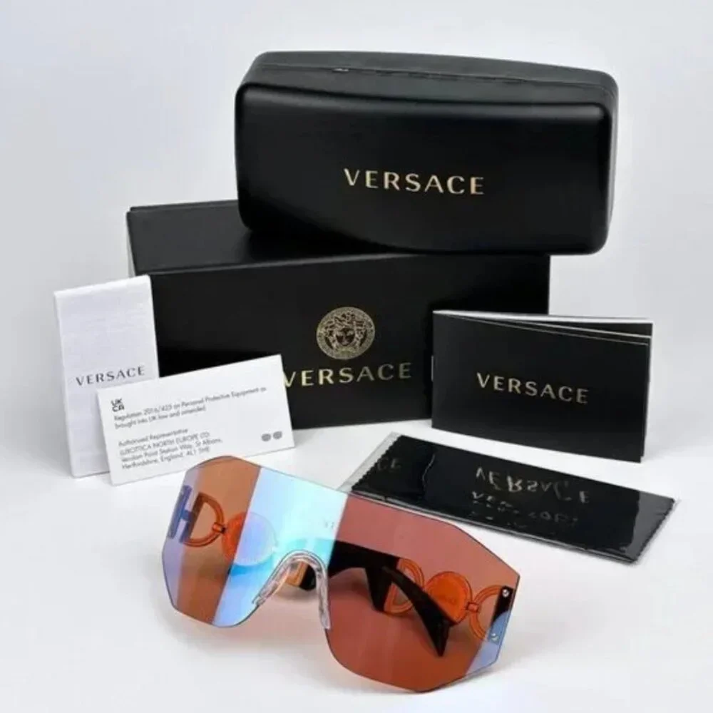 NEW Versace Pink Mirrored Blue Shield Unisex Sunglasses